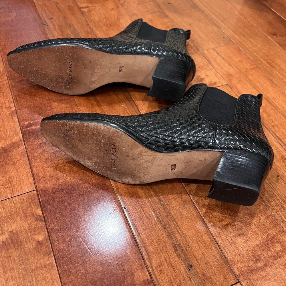 Cole Haan Black Woven Leather Boots - Picture 4 of 9